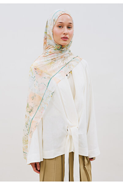 Freshscarfs Floral Symphony Pattern Hemp Viscose Shawl Salmon