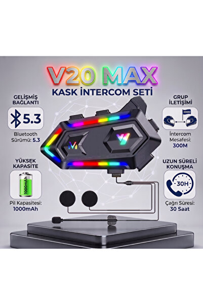 ALWAYS TEKNOLOJİ V20 Max Motorsiklet Intercom Su Geçirmez Kask 2 Kişi Telsiz ...