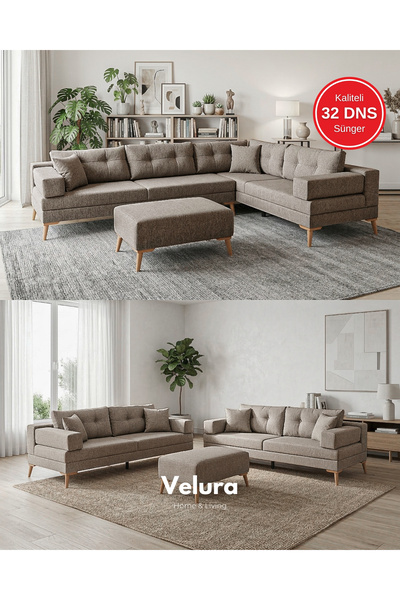 Velura Home & Living Zeri Modüler Yataklı Koltuk Takımı & 2 Adet Üçlü Kanepe ...