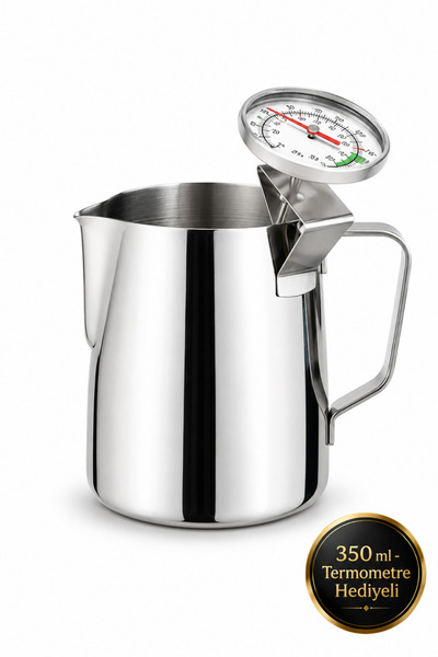 Epinox Süt Potu Barista Pitcher 350 ml + Analog Termometre Seti - Paslanmaz Ç...
