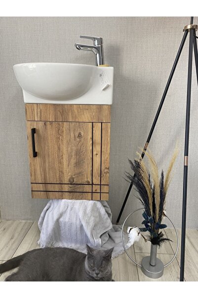 Turkuaz Banyo Ve Tuvalet Mini Köşe Lavabo 28*45 Cm (Banyo Dolabı Dahil)