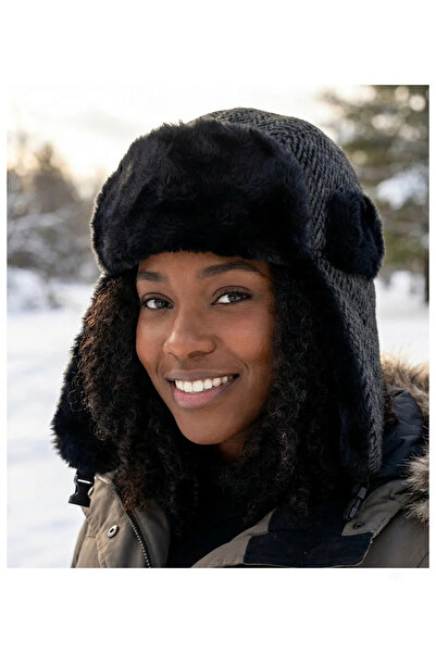 PIECE SIGNATURE 70% Cotton 30% Acrylic, Furry Russian Pilot Hat (for Women an...