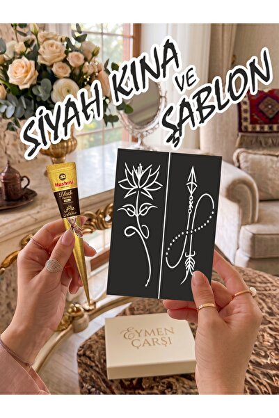 EYMEN ÇARŞI /Kına Kalıbı ve Kına/2 Farklı Desen Kına Şablonu Ve Siyah Hint Kı...