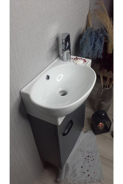 Turkuaz Turkuaz Banyo Ve Tuvalet Mini Köşe Lavabo 28*45 Cm (banyo Dolabı Dahil)