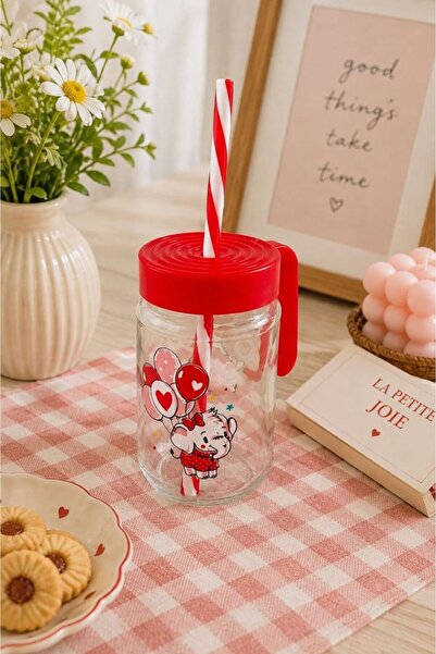 Herevin 370 Cc Fil Desenli Pipetli Kulplu Cam Bardak / BPA Free