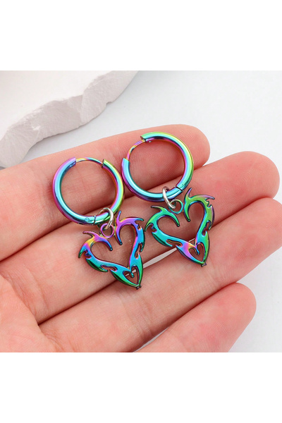 choice2 Iridescent Color 1 Pair of Punk Spiky Heart-Shaped Stainless Steel Pe...
