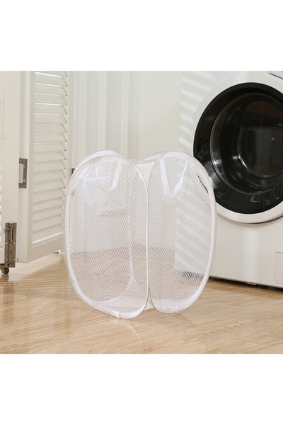 Choice white Collapsible Pop-up Mesh Laundry Basket Portable Clothes Hamper f...
