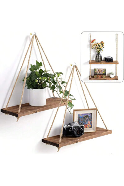 Choice Brown Wooden Swing Hanging Hemp Rope Wall Shelve Mounted Floating Home...