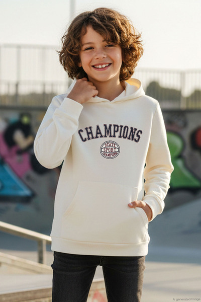 Breeze Boy's Sweatshirt with Text Printed Hooded 4-8 Years, Ecru