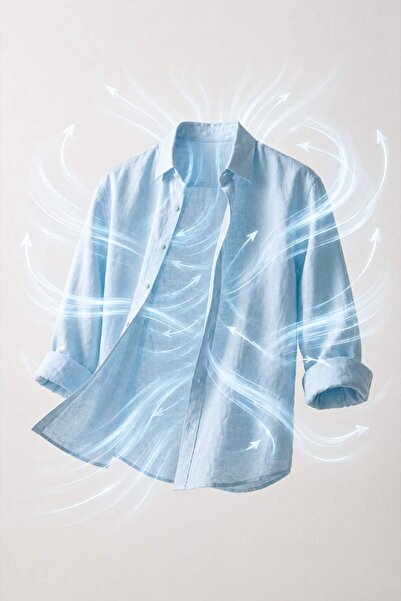 DeFacto 100% Linen Regular Fit Polo Collar Summer Basic Long Sleeve Shirt C18...