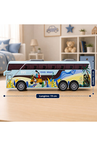 Salamandra Autobuz de jucărie cu telecomandă și funcții complete, Alb/Albastru