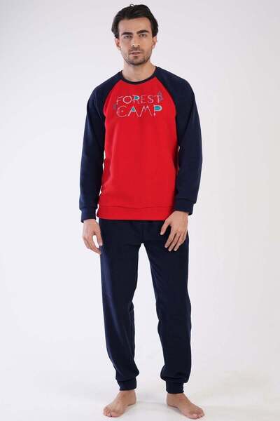 Aytuğ&Mısırlı Egyptian Men's Fleece Long Sleeve Pajama Set Cherry