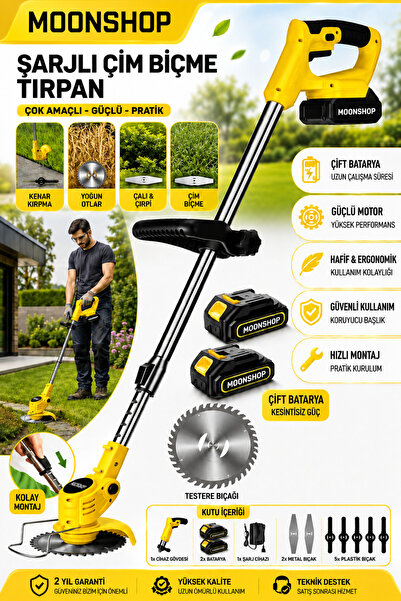 MOONSHOP Şarjlı Çim Biçme Makinesi Tırpan