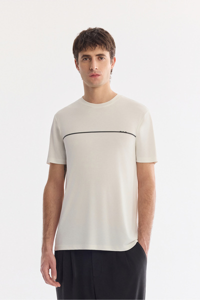 Avva Men's Ecru Crew Neck Printed Soft Touch Regular Fit T-Shirt A61Y1060