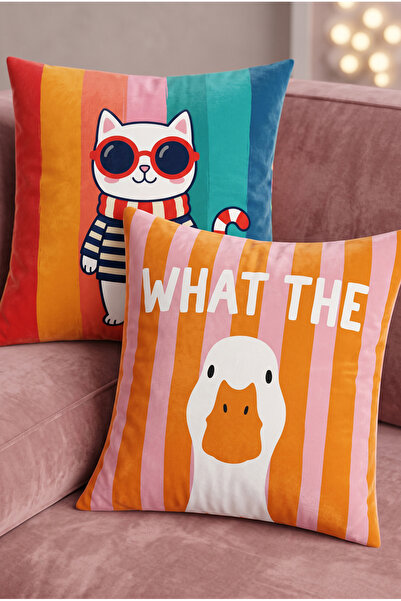 Artvibe Set de 2 huse de pernă cu designul What The Duck și Pisica cu ochelari