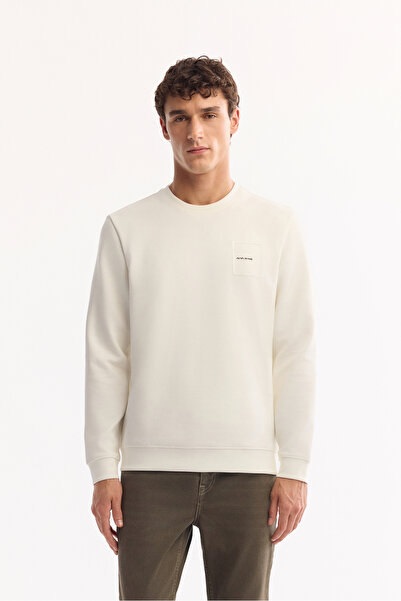 Avva Men's Ecru Crew Neck Cotton Bi-Stretch Printed Regular Fit Sweatshirt A5...