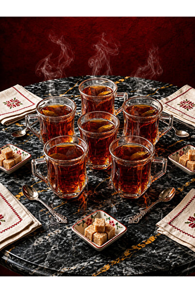 çukurova home Modern Cam Çay Kupası (180 ml) 6 Adet