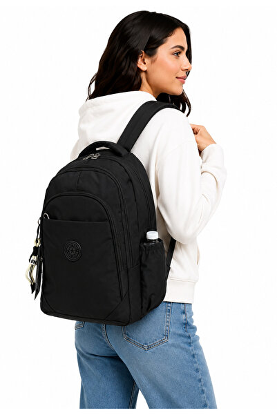 ÇantaExpress Rucsac negru unisex pentru școală, din material textil impermeab...
