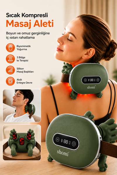 shomi MD-1832 Şarjlı Yoğurmalı Boyun Ve Sırt Masaj Aleti - Isıtmalı Kulunç Ve...