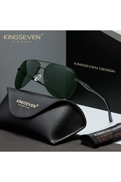 Choice7 نظارات شمسية KINGSEVEN G15 سوداء وخضراء بدون إطار من الألومنيوم والمغ...