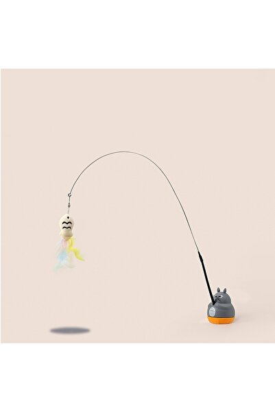 Choice GRAY Funny Cat Toy Steel Wire Long Pole Feather Rotating Fishing Stick...