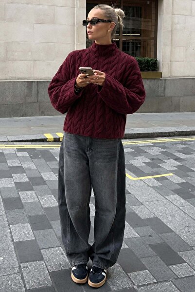 Madmext Burgundy Turtleneck Knitted Knitwear Sweater Mg2172