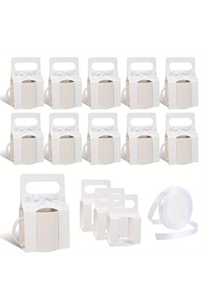 Choice 11.5X9.7X6Cm White 12-Pack Mug Boxes with 1 Roll of Ribbon for Gifts, ...
