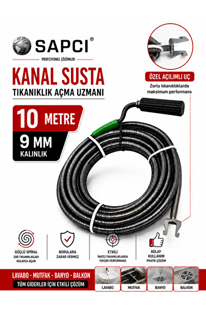 Sapcı Premium Klozet Lavabo Gider Açıcı 10 Metre Kalın Malzeme Özel Uç Aparat...