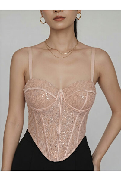 miss hana secret Payetli balenli sırttan ayarlanabilir çıtçıtlı korse büstiyer