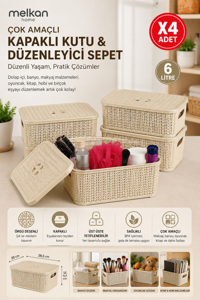 Melkan Home Multi-Purpose Box with Lid & Organizer & In-Cabinet Organizer Kni...