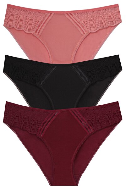 papatya lingerie 3-Pack of Women's Panties with Tulle Front and Lace Back Mic...
