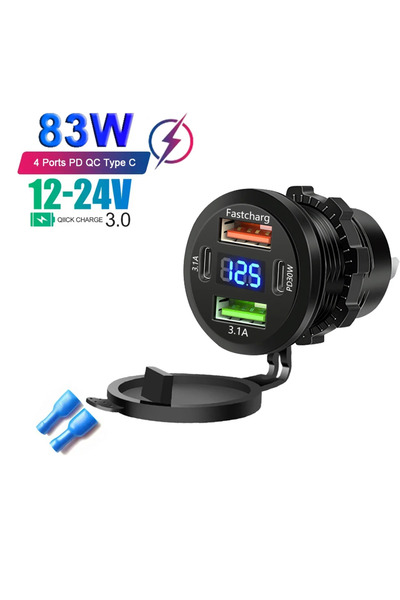 Choice1 83W 4 Ports Car Charger Socket Dual Type-C & Dual USB 4Ports Fast Cha...