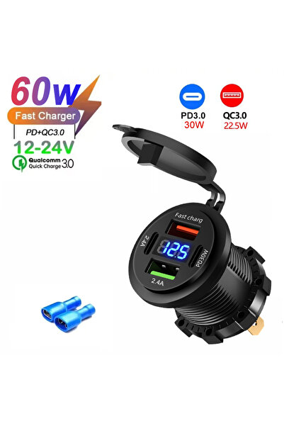 Choice8 4 Port 60W Car Charger Socket Dual Type-C & Dual USB 4Ports Fast Char...