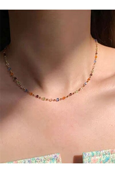 Choice NJ-887 Simple Colorful Square Acrylic Choker Fashion Gold Color Bead C...