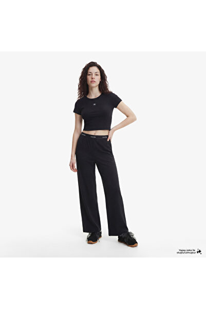 Calvin Klein Woven Label 2X2 Baby Rib Kadın Siyah T-Shirt