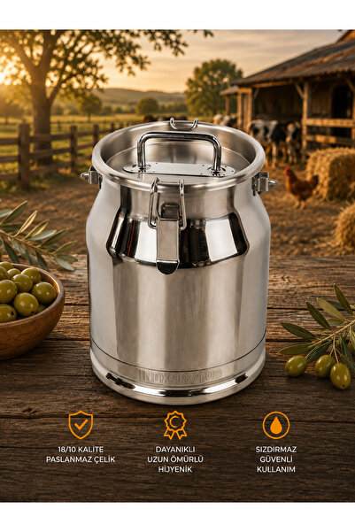 Favo Agro Paslanmaz Çelik Kapaklı Süt Güğümü (Klipsli) - 10 Litre