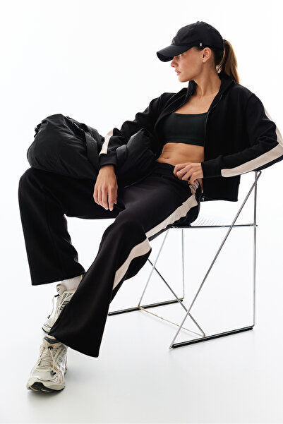 Penti Black Silky Touch Stripe Detailed Trousers