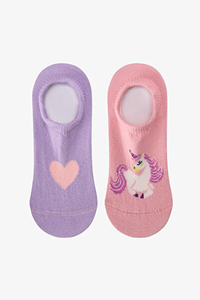 Penti Girl's Pink Unilove Unicorn Patterned Cotton 2 Pair Sneaker Socks