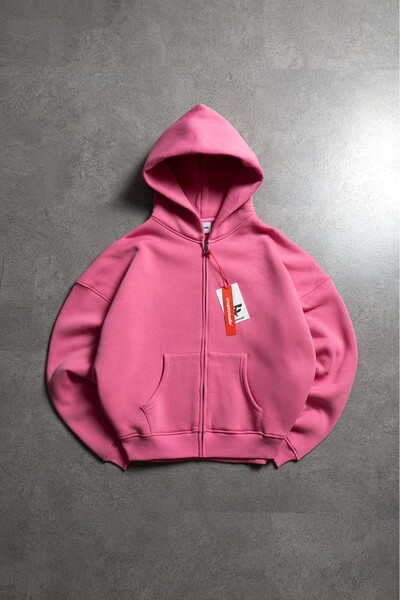 Crupt Studio Pembe Boxy Crop Erkek Ceket Zip Hoodie