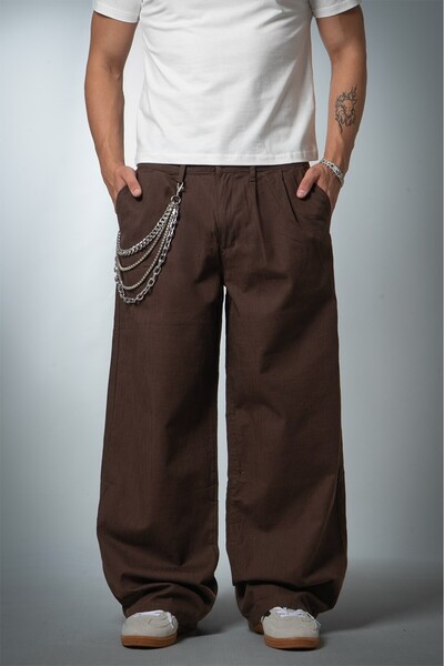 GRJ denim Brown Linen Super Baggy Men's Trousers
