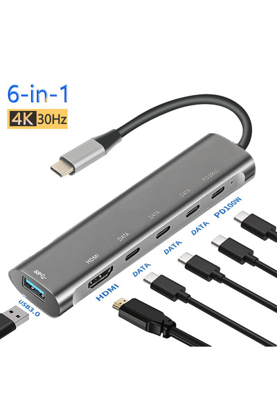 Choice 6 in 1-HDMI (505B) Type C USB Hub with 4K HDMI PD 100W Charging Port a...