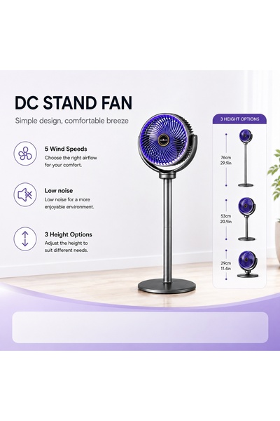 Choice1 108-zise Modern 2-in-1 Floor Desk Air Circulator Fan 5 Speeds Powerfu...