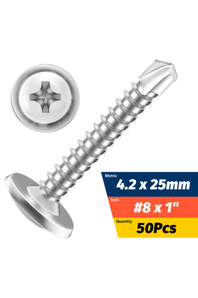 Choice3 50 pieces 4.2x25mm (8x1) #8 M4.2 Self-Tapping Sheet Metal Screws 410 ...
