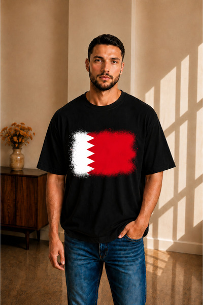 sngl tekstil Ανδρικό μπλουζάκι oversized Bahrain Flag με τύπωμα με κοντό μανί...