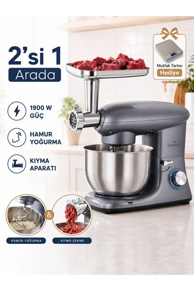 Karaca Kıyma ve Hamur Yoğurma Makinesi Kıyma Çekme /Sucuk-Sosis/İçli Köfte Ap...