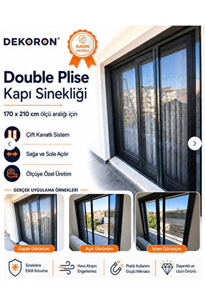 DEKORON Double Plise Kapı Sinekliği Ölçüye Özel Çift Kanatlı Sürgülü Sineklik