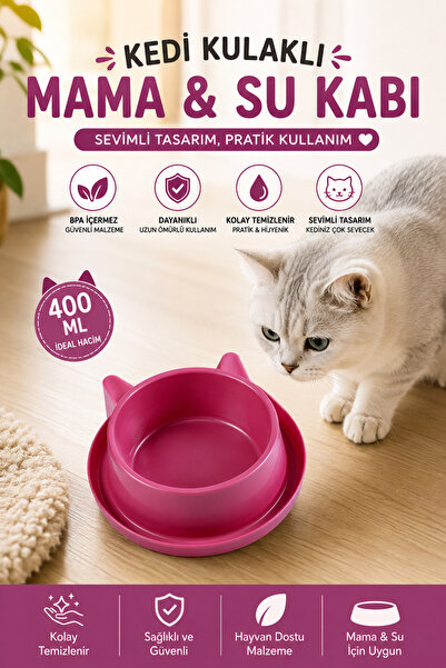 Miapet Plastik Kedi Kulaklı Mama Ve Su Kabı 400 Ml Violet