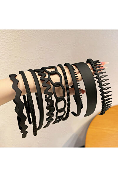 choice2 1 black 9Pcs/Set Non-slip Hair Band Hoop for Women Men Frosted Face W...