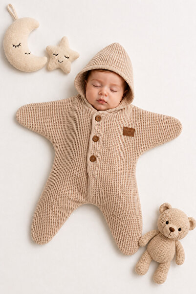 İZYALİF BABY Baby Waffle Textured Baby Swaddle Sleeping Bag Star-Shaped Cotto...