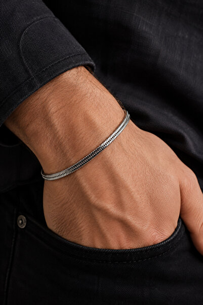 Tixy Pixy 316L Stainless Steel Italian Scrunch Silver Men's Bracelet